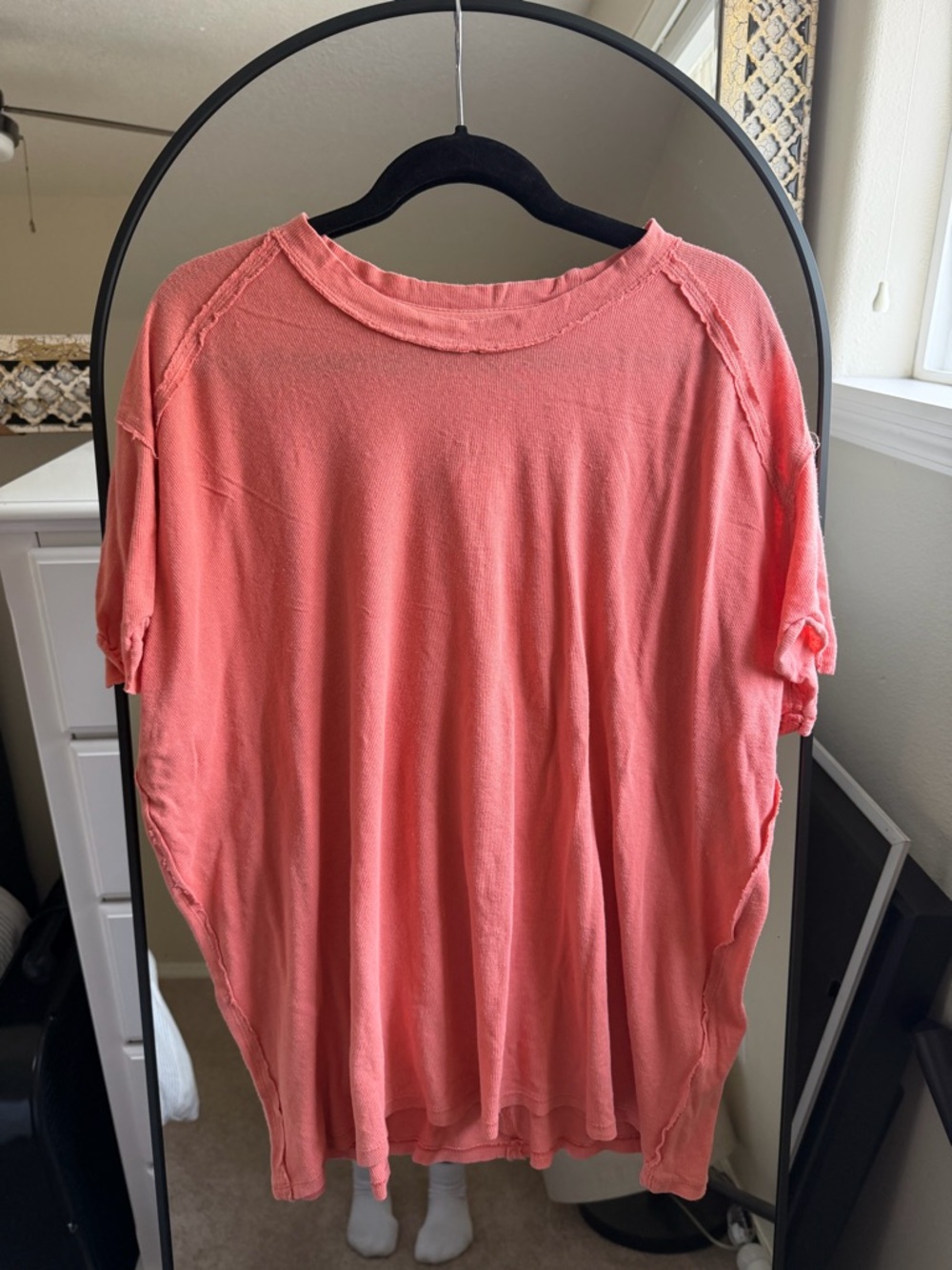 Free People Coral Short Sleeve Raw-Edge Oversized Boyfriend Tee